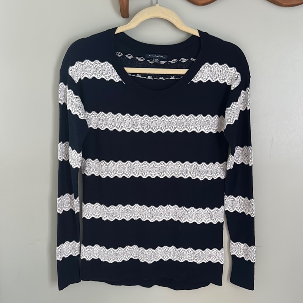 American Eagle Lace Stripe Sweater XS